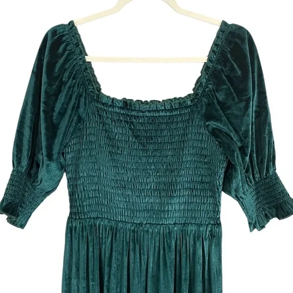 Baltic Born Clara Smocked Velvet Maxi Dress Green NWT - Picture 4 of 16